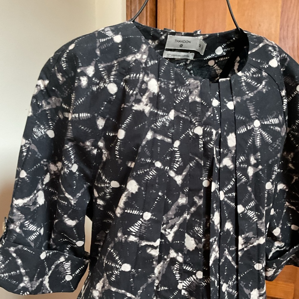 Thakoon Target Dress Shibori Shirt A-Line Roll Tab Pocket Belt Cotton Black M - Picture 3 of 7